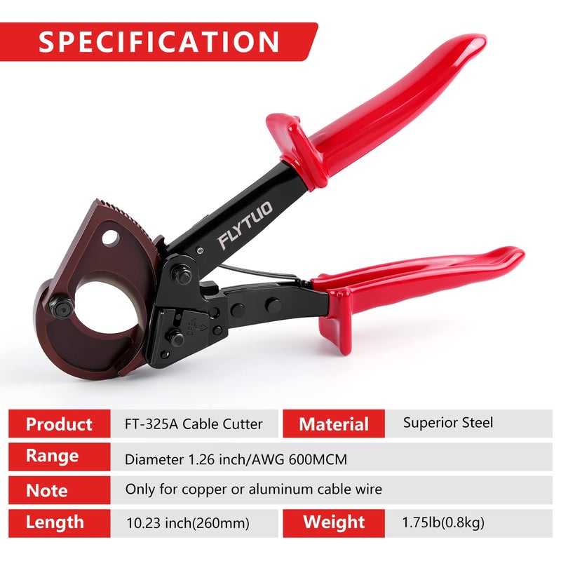 Flytuo Cable Cutter  Flytuo Upgraded Blade Heavy Duty Cable Wire Cutters for Aluminum Copper Cable and Electrical Wire Up to 240mm - Image 2